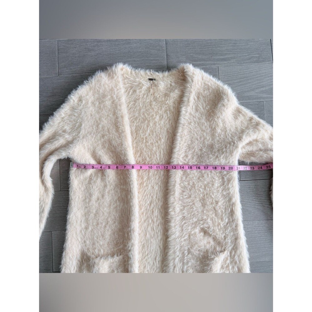 Free People Once In A Lifetime Cardigan Ivory S Shaggy Wool Blend Long Open Boho - Picture 13 of 14